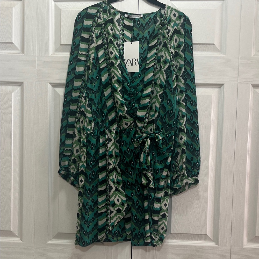 Zara Teal and Black Geometric Dress